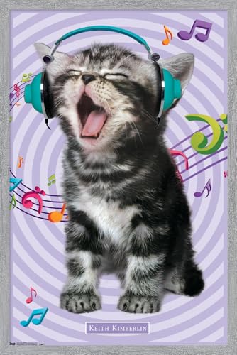 Trends International Keith Kimberlin - Kitten - Singing Wall Poster, 22.4L x 14.7W, Gray Framed Version