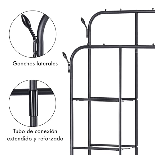 Miniatura 6 de Perchero Burro Doble Con Estructura De Metal Resistente, Estantes Laterales, Zapatero Inferior Y Ruedas Giratorias Organizador Móvil Ideal Para Ropa, Zapatos En Dormitorio O Vestidor Negro