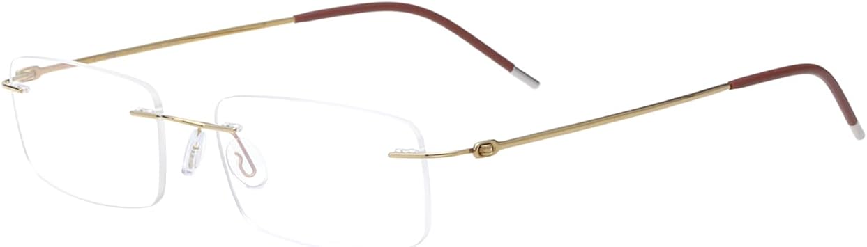 HELES Business Mens Lightweight -Titanium Rimless Myopia Eyeglasses Frame Rectangular Optical Eyewear Frames-Gold