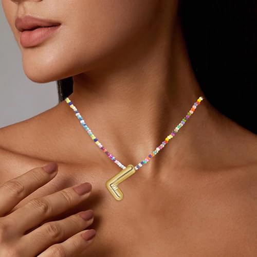 Bubble Letter Necklaces for Girls Gifts, Beaded Gold Plated Initial Name Necklace with Balloon Alphabet Pendant Personalized for Women, Teens and Preteen2