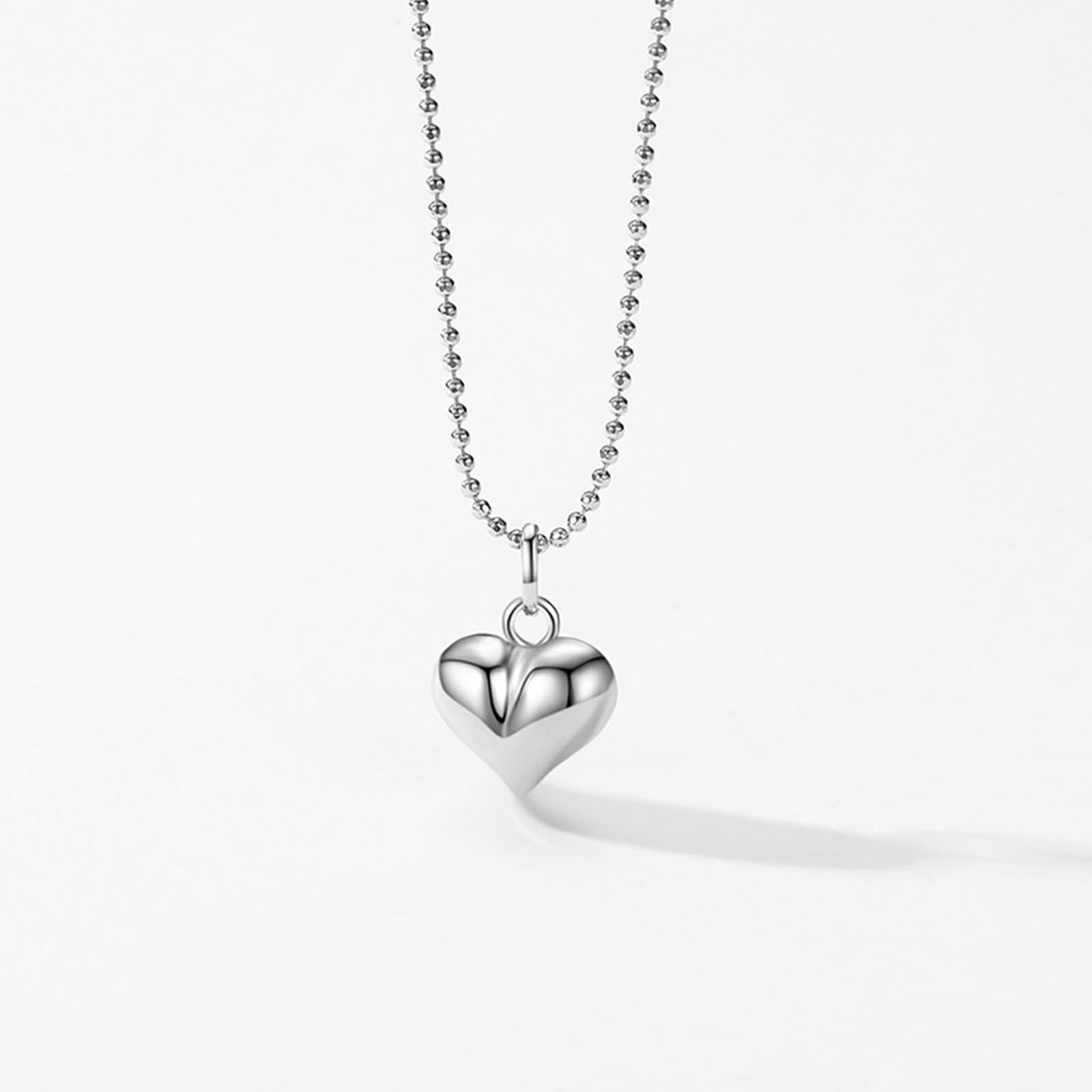 Collana con Ciondolo Cuore, Collane Lunghe Donna Catenina Gioielli Vero Oro Bianco 9K/14K/18K 40+5cm
