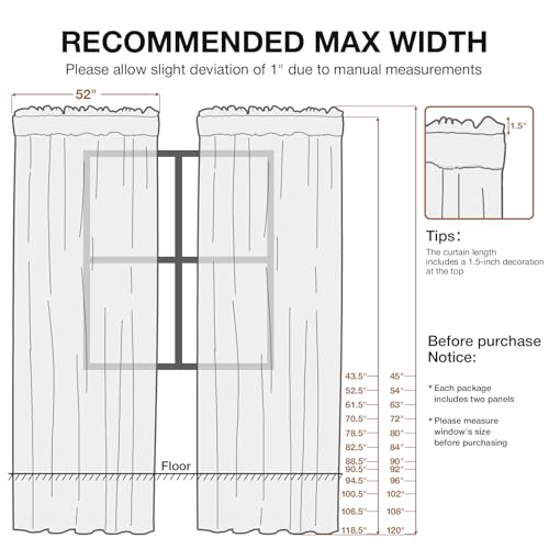 Anmao Non-See-Through Bright White Privacy Semi Sheer Curtains for Living Room 63 Inch Length 2 Panels Set, Light Filtering That Let Light In Rod Pocket Window Drapes for Bedroom, 52W x 63L,Pure White by Anmao - Used condition - Image 6