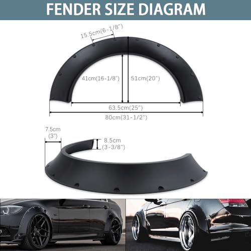 JMTBNO 4pcs 80mm Universal Fender Flares, Widebody Kit Flexible Fender Flare Wheel Flares Compatible with Dodge Charger Challenger Honda Civic Ford Escape JDM Mazda MX5 Miata by Rich Choices - Image 2
