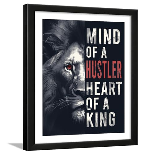 Image of Chaka Chaundh - MIND OF A HUSTLER HEART OF A KING - Lion Quotes wall framed poster - Motivational Quotes frames for Office, Home, Student - (11 X 14 Inches)