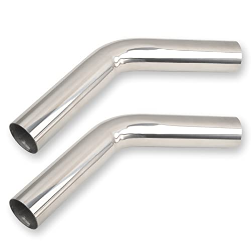 Image of 2.5 Inch 45 Degree DIY Custom Mandrel Exhaust Pipe Tube Pipe, T304 Stainless Steel, Universal Fit, 23.62 Inch End to End Length, 2.5'' OD Mandrel Bend Pipe 2PCS