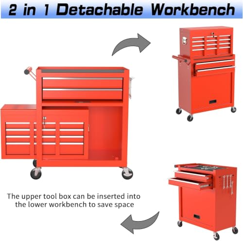 Image of 8-Drawer Rolling Tool Chest Tool Box,Removable Tool Storage Cabinet with 4 Wheels and Drawers,2 in 1 Portable Toolbox Organizer, Tool Chest with Lockable Drawer Gifts for Men (Red)