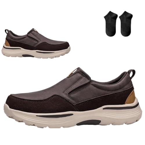 Men's Arch Support Slip On Canvas Loafers,Outdoor Casual Non Slip Orthopedic Shoes,Leather Walking Boat Shoes