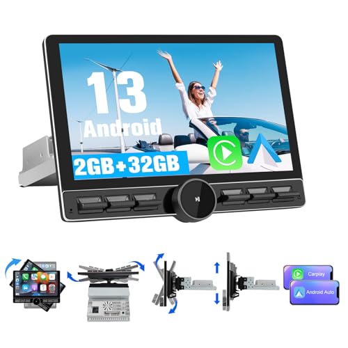 Hexinex10.6 Radio Android 1DIN Universal 8-Core con Pantalla Táctil Giratoria Android 13 [2GB+32GB], con CarPlay/AndroidAuto/Mirror Link, 4G SIM/WiFi/GPS/Bluetooth/RDS/USB/FMAM/Mandos del Volante