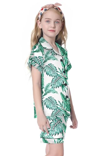 Image of Umeyda Women & Girls Pajamas Set, 2 Piece PJS Satin Silk Sleepwear Button-Down Top with Shorts for Mom Kids Gifts