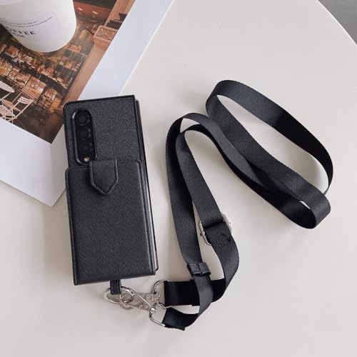Étui portefeuille Galaxy Z Fold 5 4 3 5G housse protection cuir noir lanière fente carte