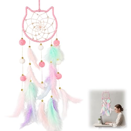 Image of 1Pcs Dream Catcher for Girls, Cat Bohemian Dreamcatcher DIY Making Kit, Bedroom Wall Hanging Decor, Traditional Style Design, Ideal for Home Decoration and Gift Giving, 25 cm Diameter, Lightweight