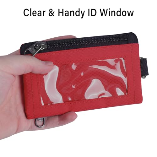 Image of TATAANTY RFID Blocking Wallet, Minimalist Wallet for Men, Small Wallet for Women with Lanyard Keychain, ID Holder Zipper for Cards, Coins, Travel, Water-resistant, Red, Casual