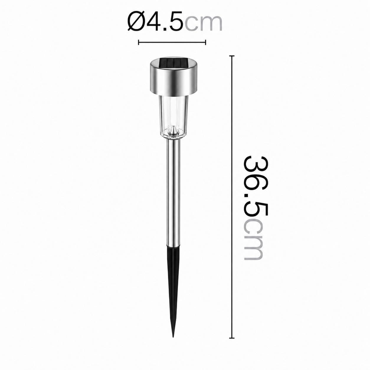 Lot de 12 bornes solaires à Planter en Acier Inoxydable, éclairage LED extérieur pour allée, Jardin et terrasse - Diamètre 4,5 x Hauteur 36,5 cm