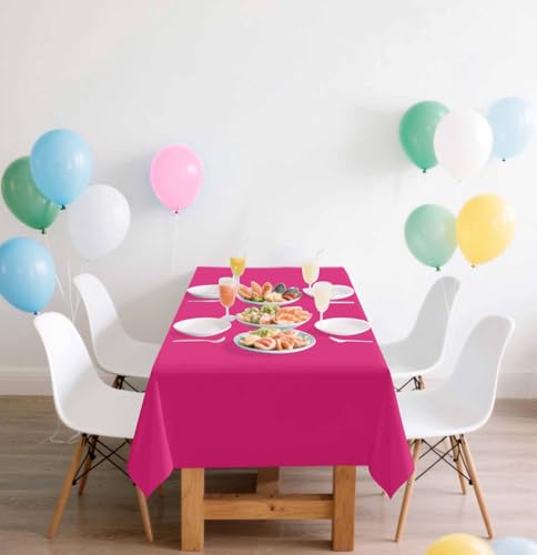 Image of SietDESEO 6 Pack Hot Pink Plastic Tablecloth Rectangle 54 x 108 Premium Disposable Table Cloth Plastic Table Cover for Wedding Baby Shower Party Supplies