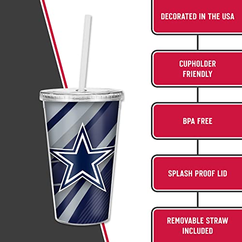 Image of Rico Industries NFL Football 16oz Clear Tumbler W /Straw for NFL Fans