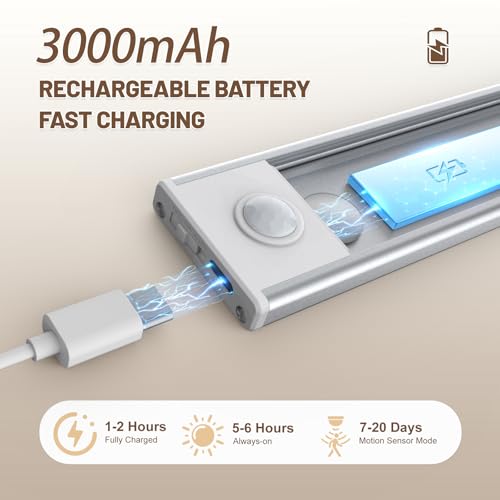 Image of 6 Pack Under Cabinet Lighting Wireless, 58 LED Rechargeable Battery Motion Sensor Light Indoor, Stick On Magnetic Closet Lights, Under Counter Lights for Kitchen, Stairs, Warm 14 in