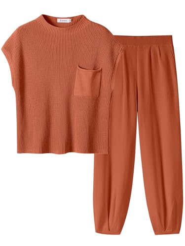 Image of ANRABESS Women's Two Piece Outfits Sweater Sets Knit Pullover Tops and High Waisted Pants Tracksuit Lounge Sets