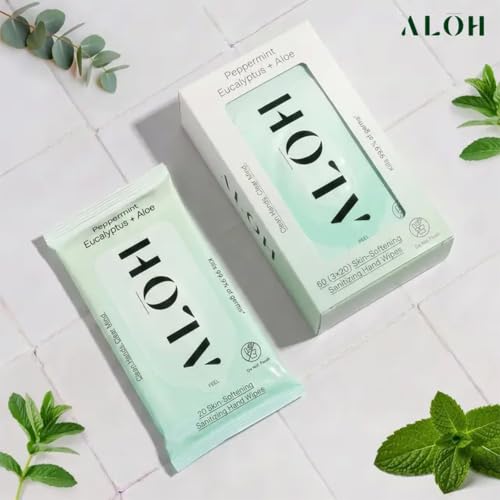 Image of ALŌH Peppermint Eucalyptus + Aloe Hand Sanitizer Wipes, Travel Size