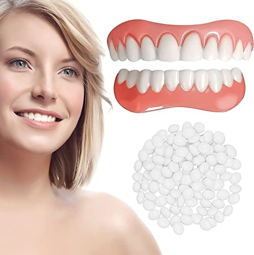 JPSR Fake Teeth, 2 PCS Dentures Teeth for Women and Men, Dental Veneers for Temporary Teeth Restoration, Nature and Comfortable, Protect Your Teeth and Regain Confident Smile, Natural Shade