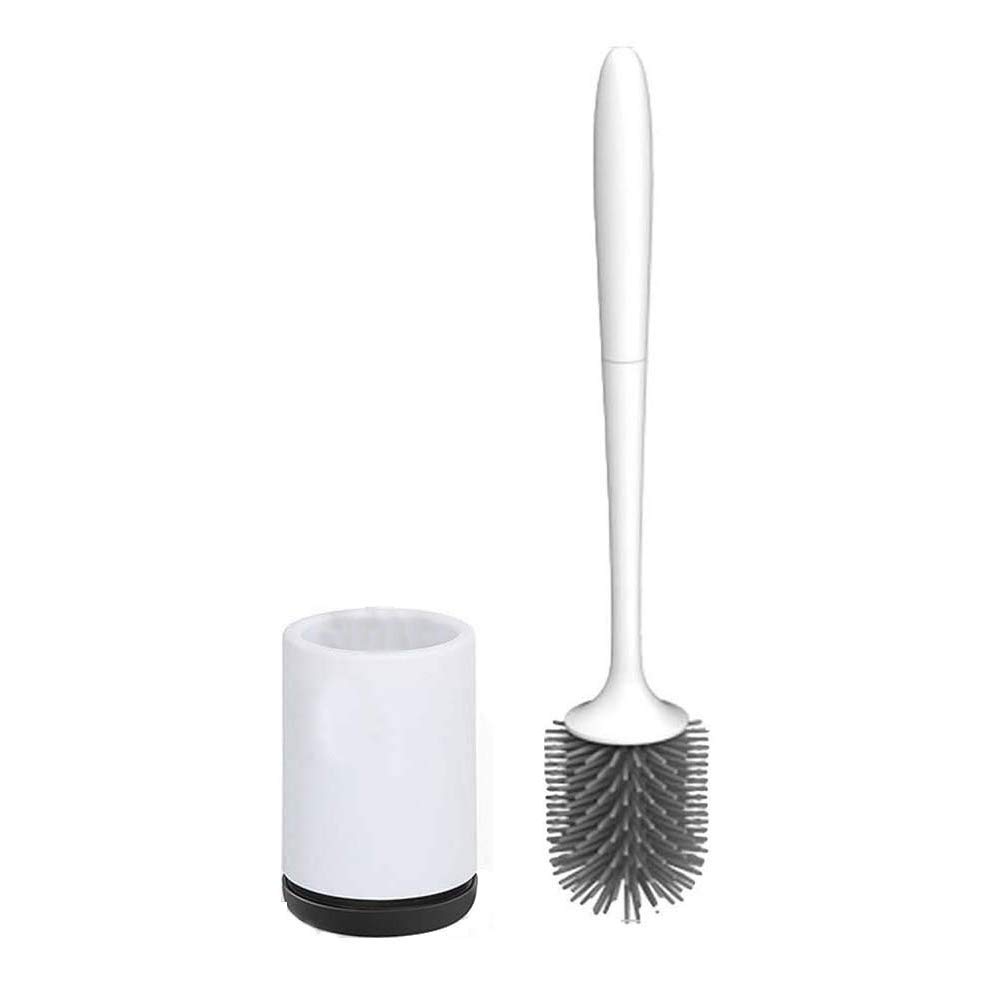 Toilet Brush Silicone Bathroom Scrubber with Soft Bristle, Rubber Toilet Bowl Brush Holder Cleaning Set Soft Durable TPR Material, Wall Mounted