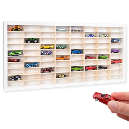 Creative Deco Blanca Vitrina Expositora Coleccionista para Coches de Colección | 80 Compartimentos Ajustables | 80 x 41 x 5,5 cm | Expositor Dedales Miniaturas | para Joyería Objetos de Valor Juguetes