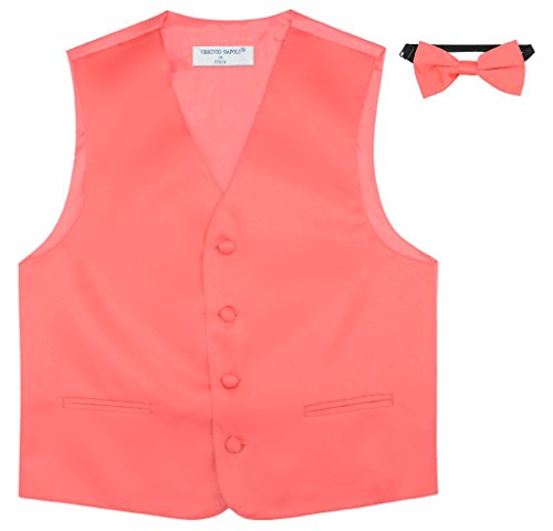 BOY'S Dress Vest & BOW Tie Solid CORAL PINK Color BowTie Set