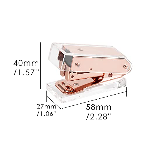 Rose Gold Mini Stapler Clear Acrylic Body Desktop Manual Staplers 18 Sheets Capacity Spring Powered Cute Stapler For Office School Home Standard 26/6 Staples Stapling Tool #TOP1