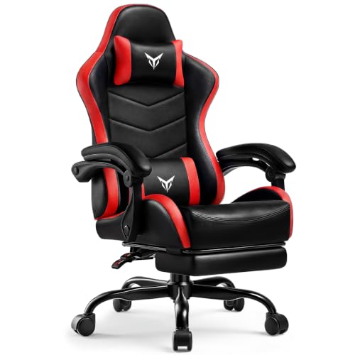Image of LUCKRACER Gaming Chair, Comfy Computer Chair w /Footrest for Adults, Red