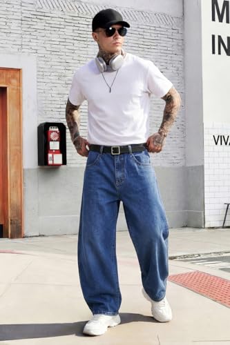 Image of GINGTTO Men's Baggy Barrel Jeans Wide Leg Y2K Denim Pants | Loose Fit Streetwear Casual Hip Hop Skater Vintage Style