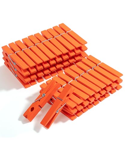 Mr. Pen - Alfileres de madera para ropa, madera natural, paquete de 50, 2.9 pulgadas, naranja, resistentes a la corrosión, para colgar ropa, alfileres de madera, pinzas para ropa, pinzas de ropa,