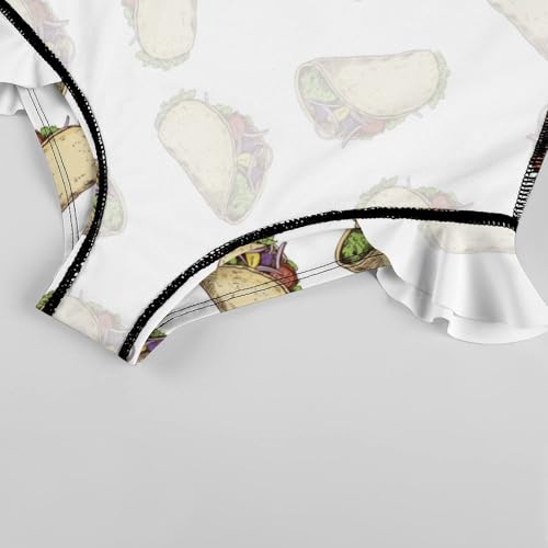 Image of Girls One Piece Swimsuit Macaroni Cheese Pasta Food Ruffles Swimwear Bathing Suits 3-12 Years