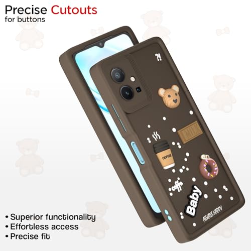 Image of Pikkme Back Cover for Vivo T1 5G / Vivo Y75 5G / IQOO Z6 5G | Cute Fun Cartoon 3D Bear Silicone Full Body Protection Bumper Case (Brown)