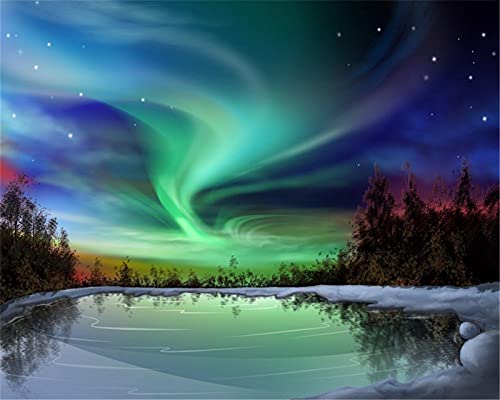 YEESAM ART Kunstbedarf Grün Aurora See Sternenhimmel, Malen nach Zahlen Erwachsene 16x20 Zoll DIY Ölgemälde Zahlenmalerei Öl Wandkunst (Grün, mit Rahmen) Cover