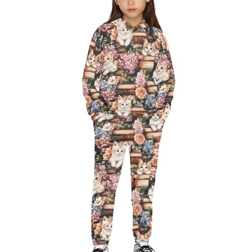 WELLFLYHOM Girls Sweatsuit 5-12T 2 Piece Long Sleeve Sweatshirt and Sweatpants Set Graphic Athletic Tracksuit