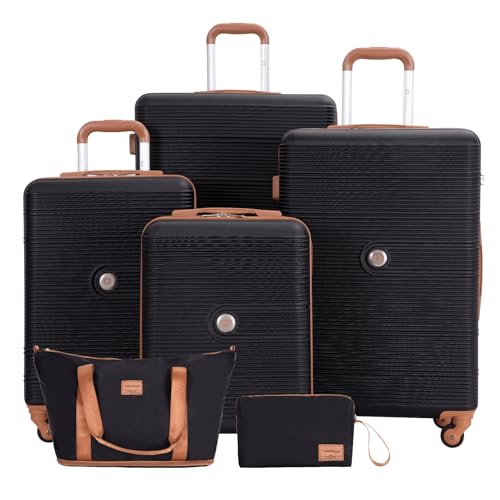 Image of Travelhouse 4 Piece Luggage Sets with Spinner Wheels, Hardshell ABS 6 peice Suitcase Set with Tsa Lock, Lightweight Hardside Travel Suitcases with Waterproof Duffle Bag for Men Women (BLACK)