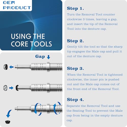 Image of Denture Locator Caps Removal and Seating Core Tool, 3 Tools in 1 Compatible with Zest Legacy Locators, Overdenture System Features Core Locator Tool, Removal Tool, Seating Tool and Anchor Driver