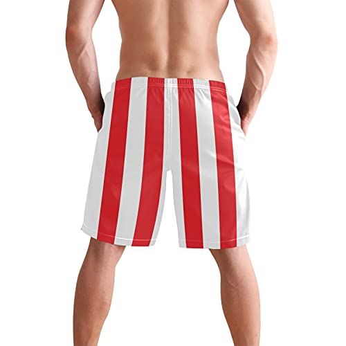 Ahomy Men's Summer Swim Trunks Red And White Striped Casual Athletic Beach Short Pants Mesh Lining #TOP2