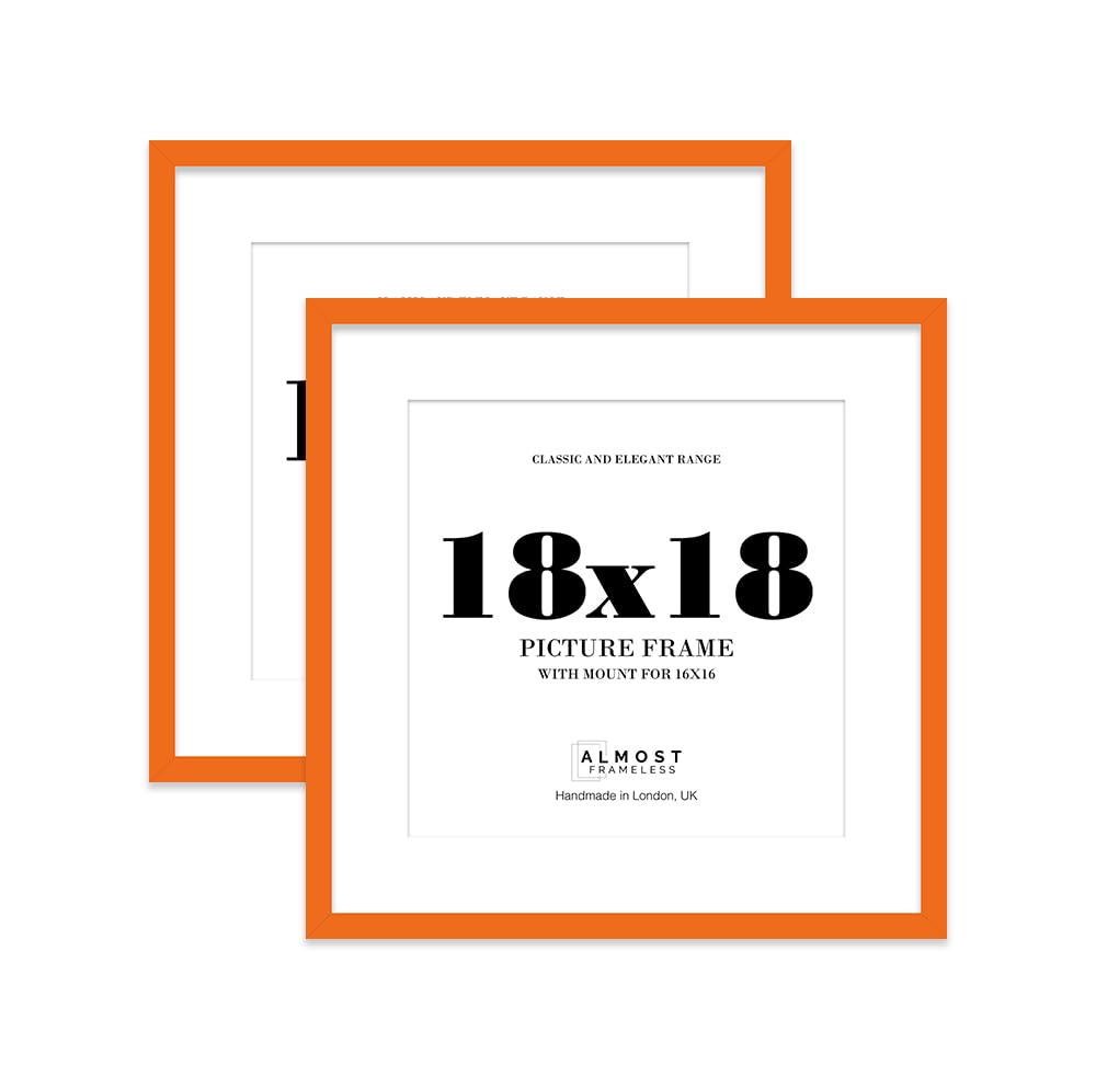 18x18 Orange Picture Frame with Mount for 16x16 Photos, Prints - Modern Square Wall Frame, Set of 2