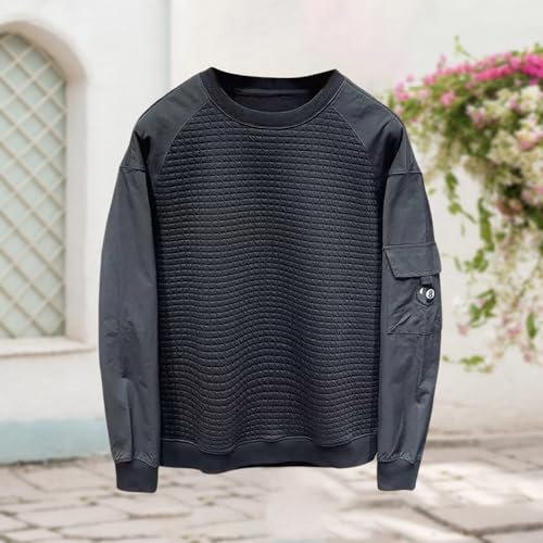 Men's Casual Loose Fit Round Neck Pullover Hoodless Sweatshirt Spring Autumn Base Layer Comfortable Breathable3