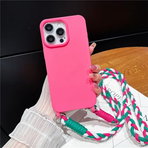 Protection iPhone 15 Plus collier anti-chute coque rose rouge