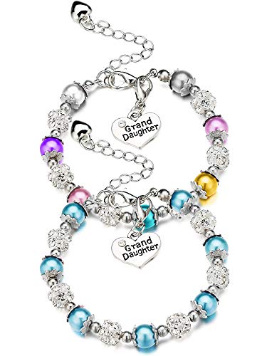 2 Pieces Girls Charm Bracelets Gifts For Granddaughter Niece Sister Crystal Rhinestone Heart Beaded Bracelets Jewelry (Fresh Ball Style) #TOP6