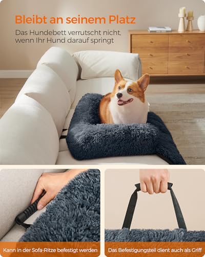Feandrea FluffyHug Hundebett Plüsch, Hundedecke Sofa, Sofaschutz Hund, Hundekissen, Größe L, für mittelgroße Hunde, 95 x 85 x 16 cm, dunkelgrau PGW222G02