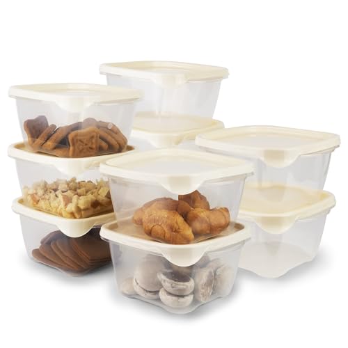 PROFUN Contenitori con coperchio, grandi set di stoviglie per microonde con coperchio, contenitori per congelatore, contenitori di plastica per alimenti, set da 10 contenitori da 1,2 l, colore beige