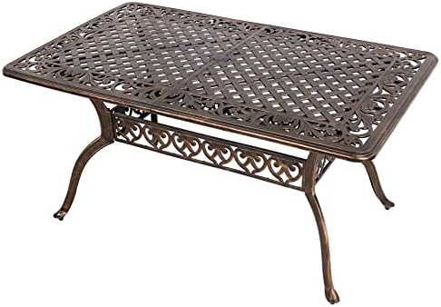 TITIMO 6-Person Patio Dining Table, Cast Aluminum Outdoor Dining Rectangle Table, Weather-Resistant Table with 2.0" Umbrella Hole, Bronze