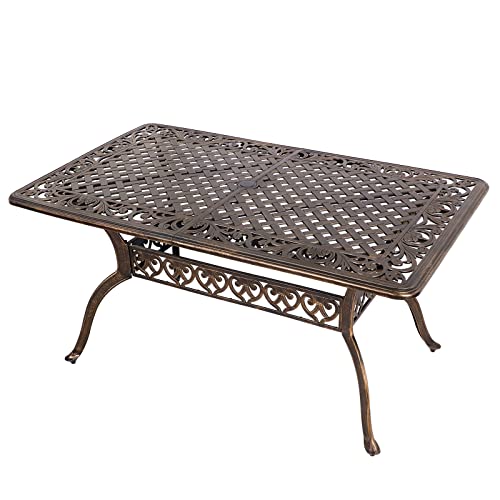 Titimo 6-Person Patio Dining Table, Cast Aluminum Outdoor Dining Rectangle Table, Weather-Resistant Table With 2.0" Umbrella Hole, Bronze #TOP19