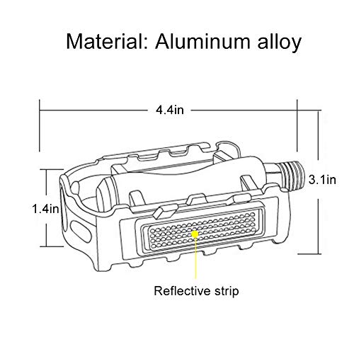 Springen Bicycle Pedals, Metal Universal Reflective Pedal, Non-Slip Pedal for BMX, MTB, Road Bike
