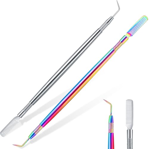 Chumia 2 Pieces 2 in 1 Lash Lift Tool Eyelash Separator Tool with Comb Stainless Steel Metal Lash Perm Lift Rods for Eyelash Eyebrow Comb Perming Tinting Curling Extension Supplies(Multi Color,Silver)