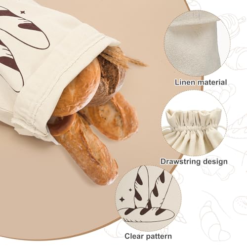 Bolsas de lino para guardar pan de masa madre con práctico cierre de cordón marrón 4