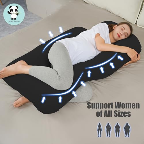 HIPHOP PANDA U-Shaped Pregnancy Pillow for Sleeping - Full Body Maternity Support Pillow with Removable Cover - Comfort for Back, HIPS, Legs, Belly - 57 Inch for Pregnant Women, Black - Image 5