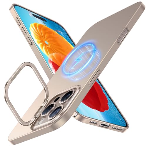 TORRAS Magnetic Slim Fit Case for iPhone 16 Pro with Stand, Compatible with MagSafe, Built-in Stash Stand, Ultra Thin, Anti-Scratch Matte Hard Phone C